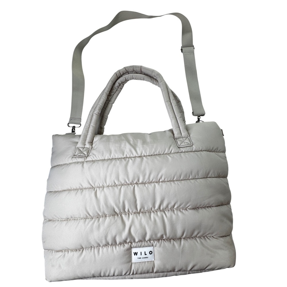 WILO THE LABEL Puffer Tote Bag Beige Quilted Crossbody Diaper Travel Bag